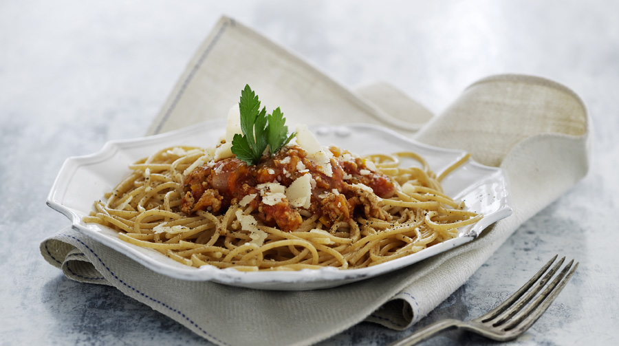 Spaghetti med kødsauce af svinekød